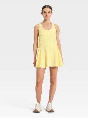 JoyLab Yellow Racerback Drawstring Skater Dress Size Small